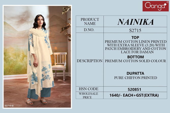 Nainika 2715 By Ganga Linen Printed Premium Cotton Dress Material Wholesale Shop In Surat